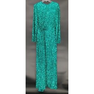 $2500 Ashish Green Twist Sequin Maxi Dress Size Large Long Sleeve NWOT Sheath